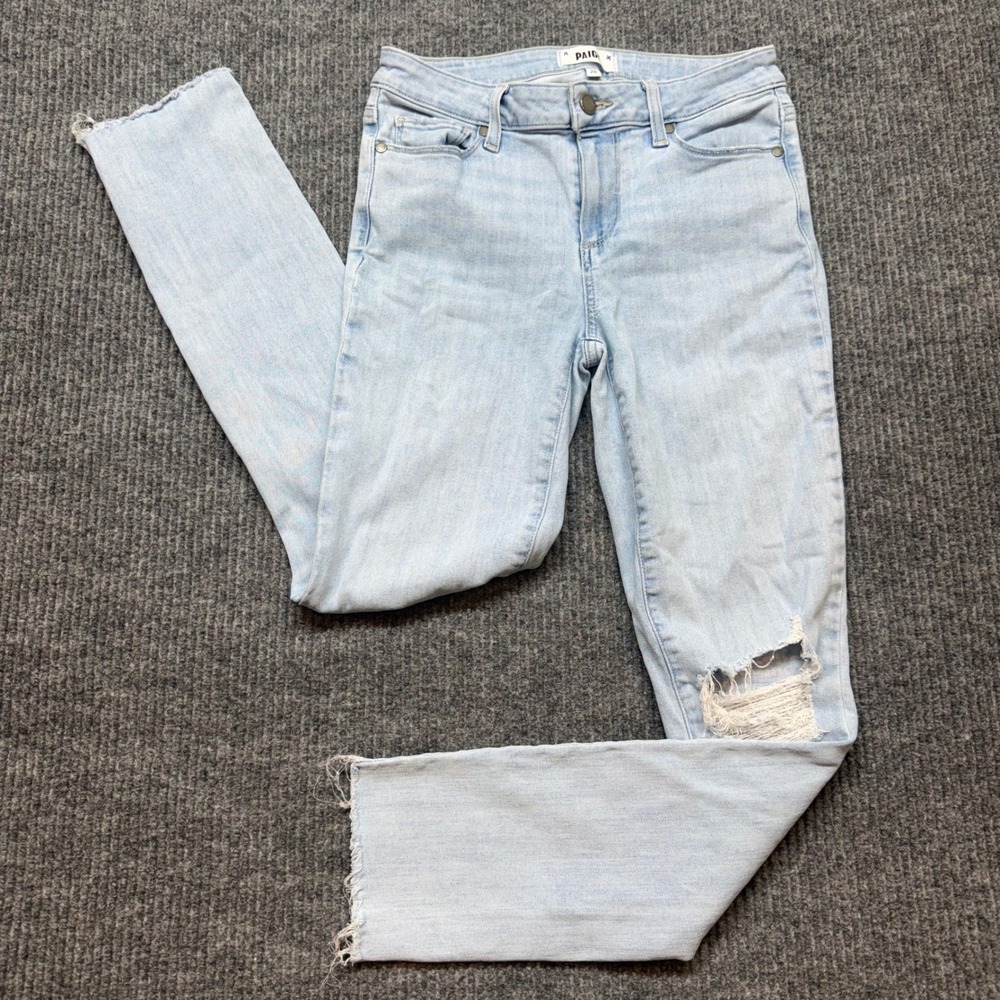 PAIGE Skyline Ankle Peg Daralyn Destructed Skinny Jeans Light Wash Distressed 28